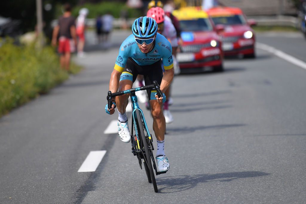 MEGEVE FRANCE AUGUST 16 Miguel Angel Lopez Moreno of Colombia and Astana Pro Team Daniel Felipe Martinez Poveda of Colombia and Team EF Education First White Best Young Rider Jersey Breakaway during the 72nd Criterium du Dauphine 2020 Stage 5 a 1535km stage from Megeve to Megeve 1458m dauphine Dauphin on August 16 2020 in Megeve France Photo by Justin SetterfieldGetty Images