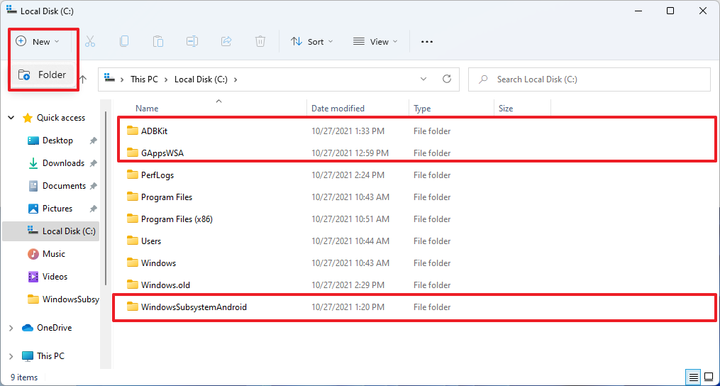 Create folders in File Explorer