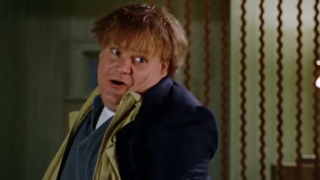 Tommy wearing Richard's coat in Tommy Boy.