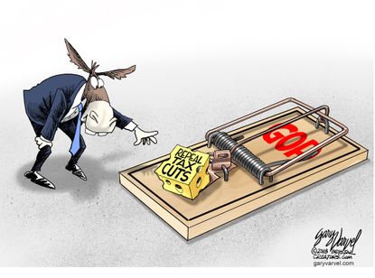 Political cartoon US GOP tax cuts Democrats repeal midterm election congress