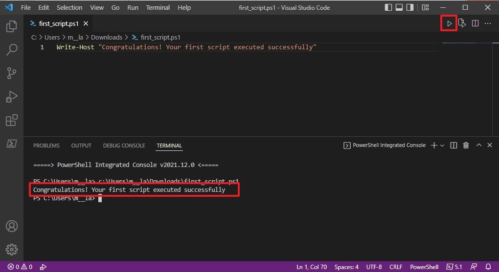 Run PowerShell script on Visual Studio Code