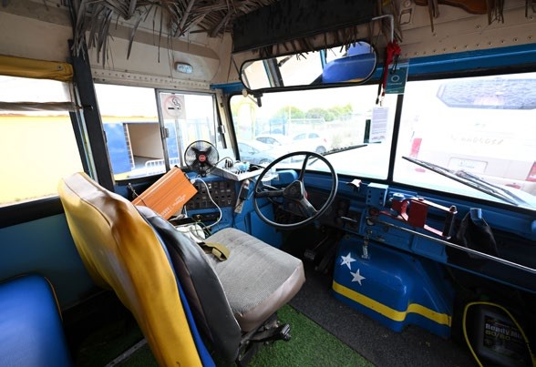 The Curacao team bus during a training session of the Curacao football team at the Ergilio Hato stadium on June 3