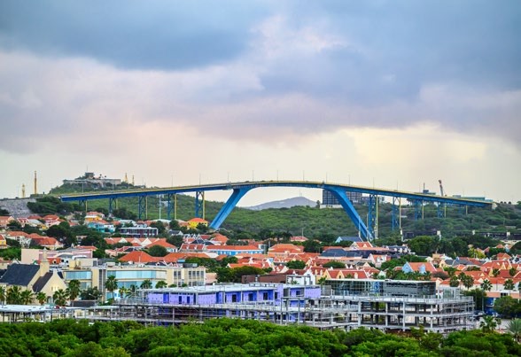 A view of the Queen Juliana Bridge in Willemstad on Curacao