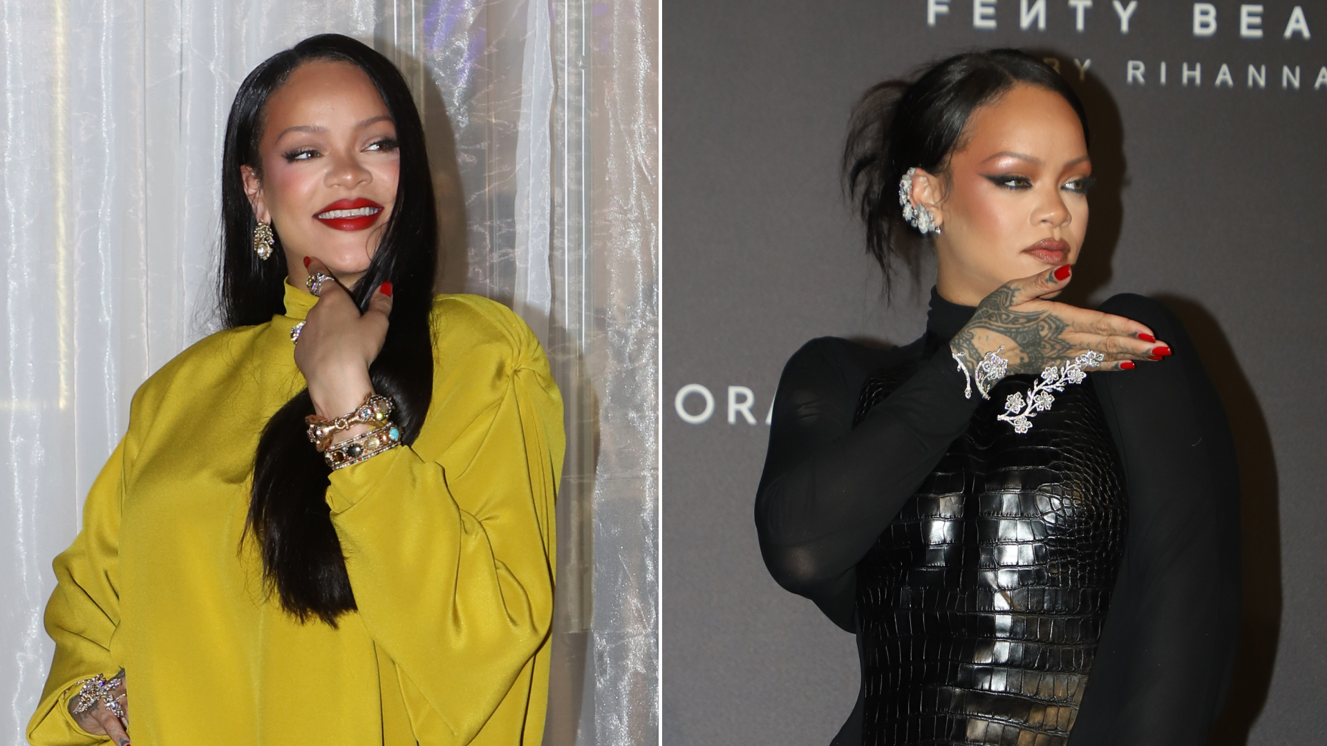 Rihanna Swaps Canary Yellow Mugler for Leather Ala&iuml;a in Mumbai at Fenty launch