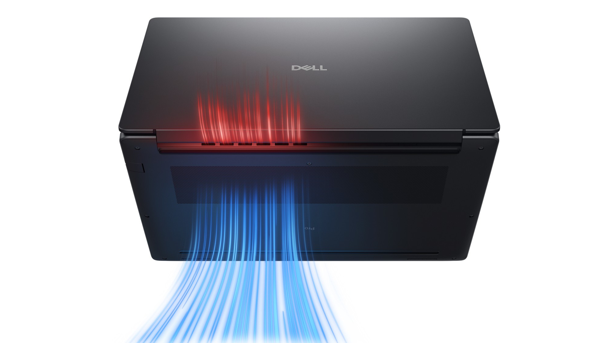 Dell Pro 5 laptop rear view showing fan intake and exhaust
