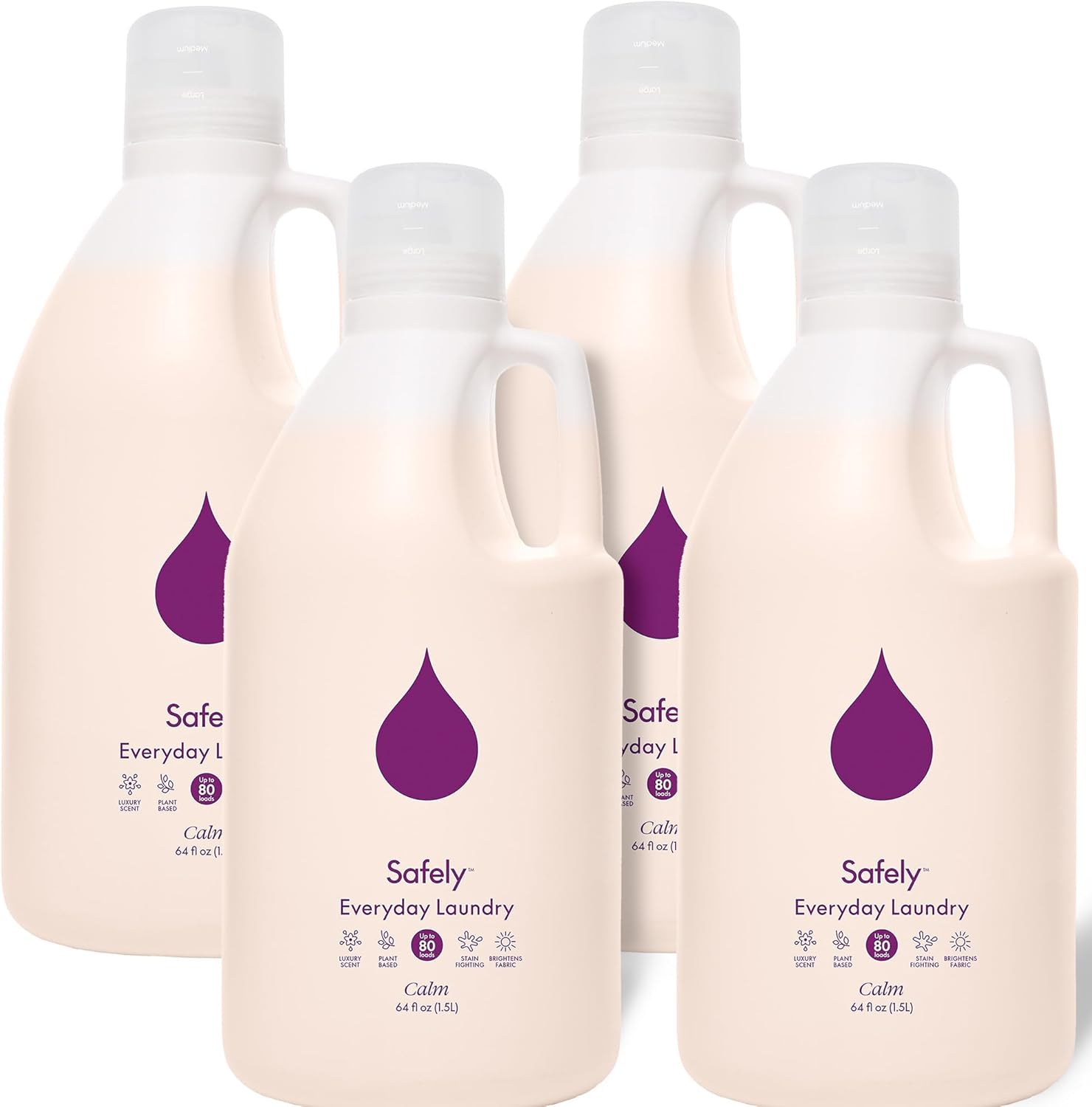 Safely Everyday Laundry Detergent Liquid Soap,calm 4 Pack&amp;ndash;plant Powered,natural &amp;amp; Highly Concentrated-Fight Stains &amp;amp; Wash Away Dirt, Impurities While Preserving Colors, Gentle on Skin, 64 Fl Oz Each