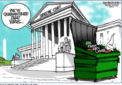 Political Cartoon U.S. Supreme Court votes unanimous jury for criminal convictions Jim Crow virus