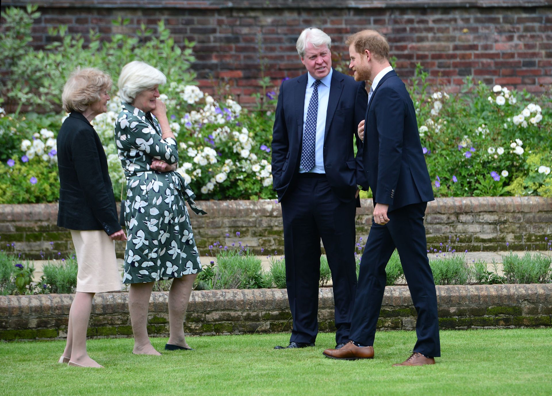 Earl Spencer talking to Prince Harry, Lady Sarah McCorquodale, Lady Jane Fellowes