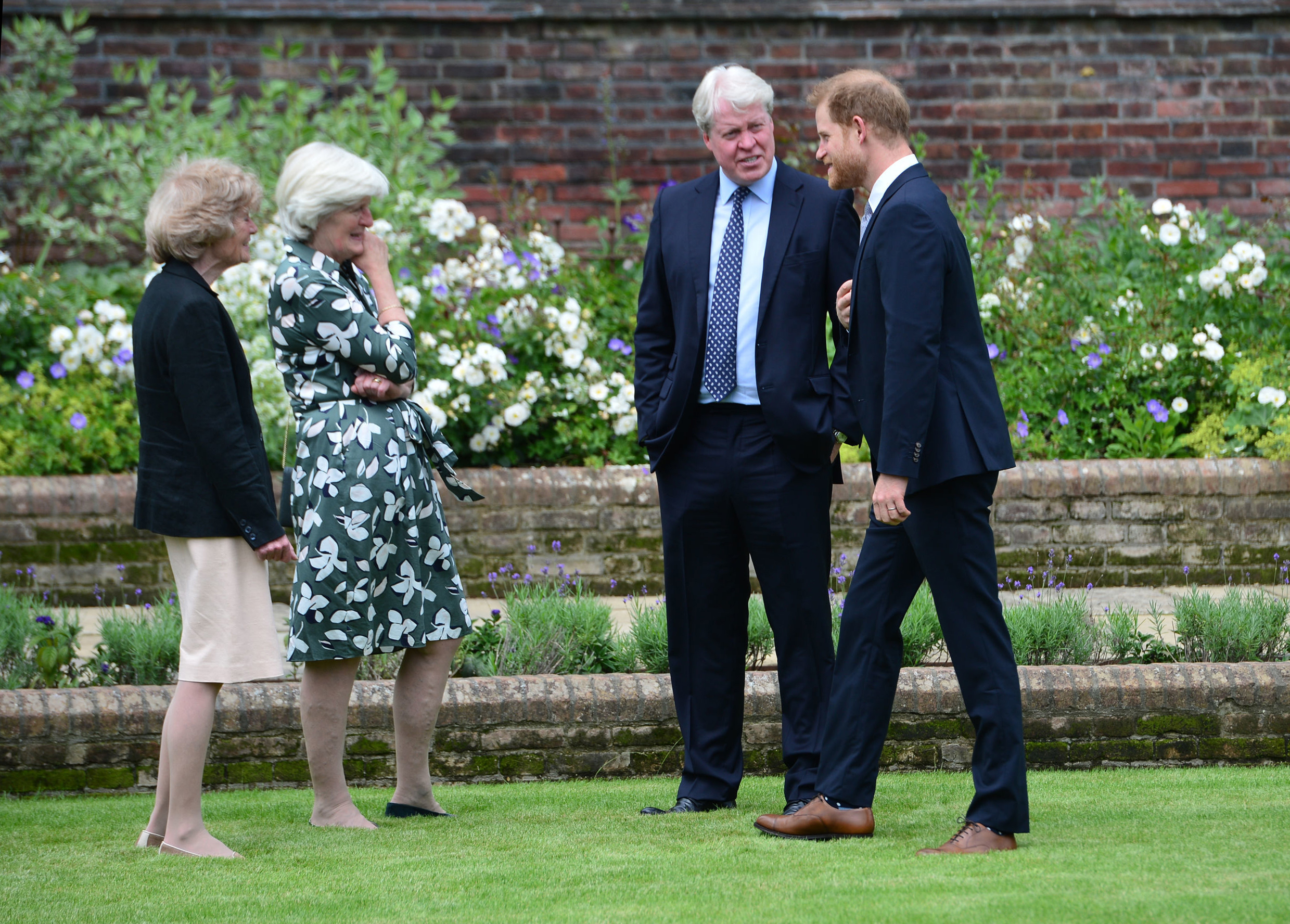 Earl Spencer talking to Prince Harry, Lady Sarah McCorquodale, Lady Jane Fellowes