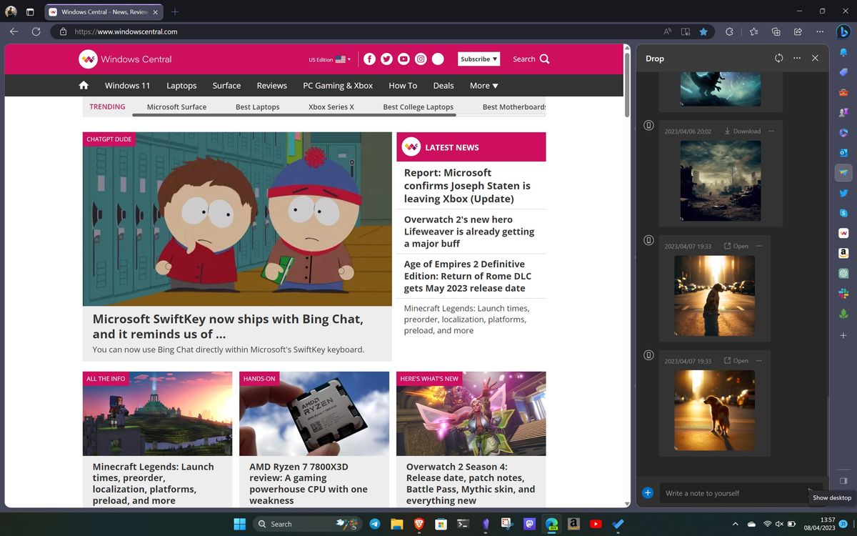 Microsoft Edge sidebar showing Drop