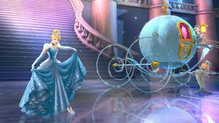 Cinderella curtseys next to her carriage