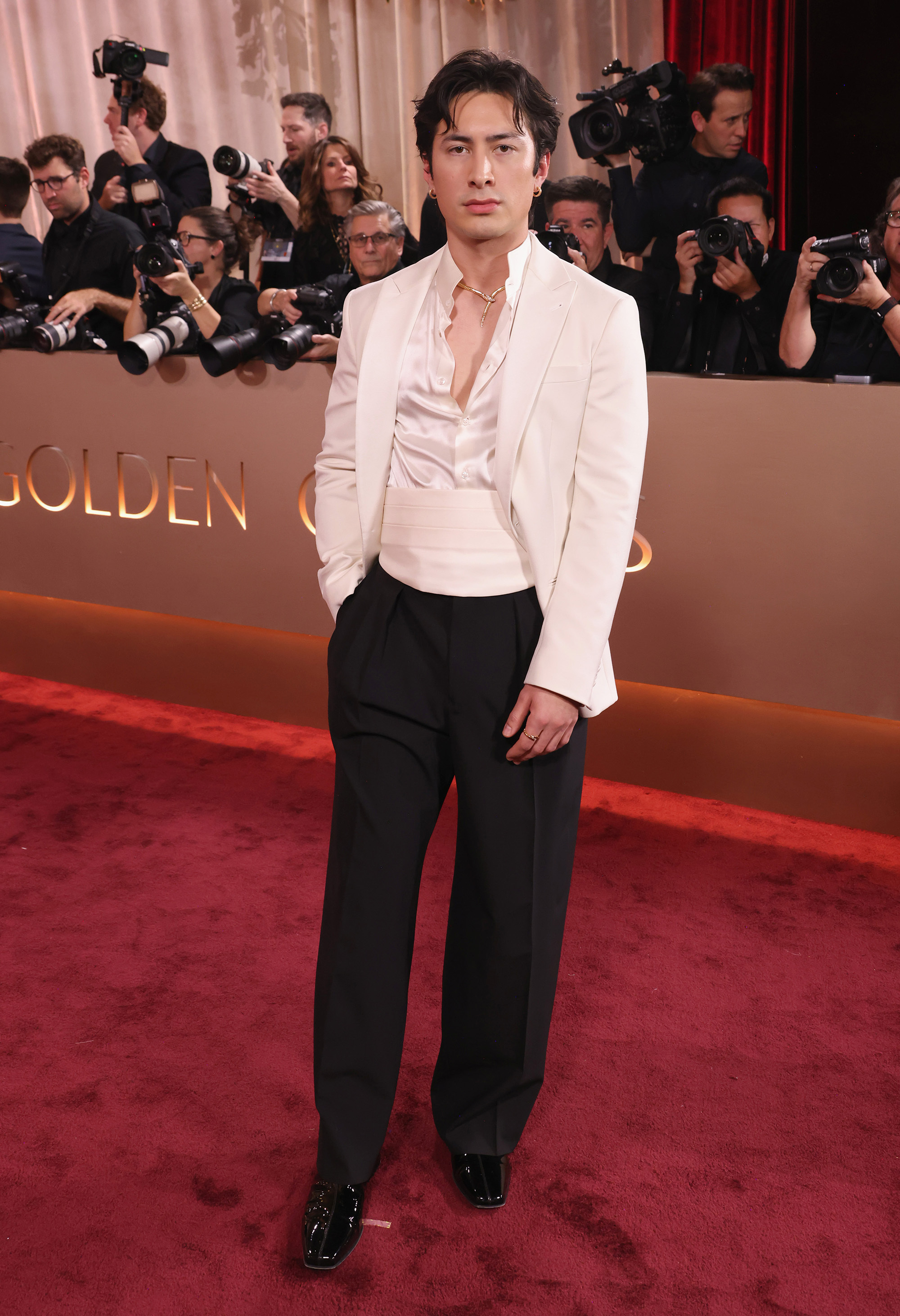 Hudson Williams on the Golden Globes 2026 red carpet.