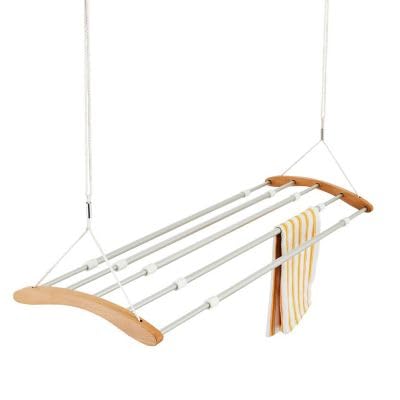 Lakeland Extendable Ceiling Airer &amp;ndash; Up to 6.7m Indoor Drying Space Beechwood &amp;amp; Aluminium