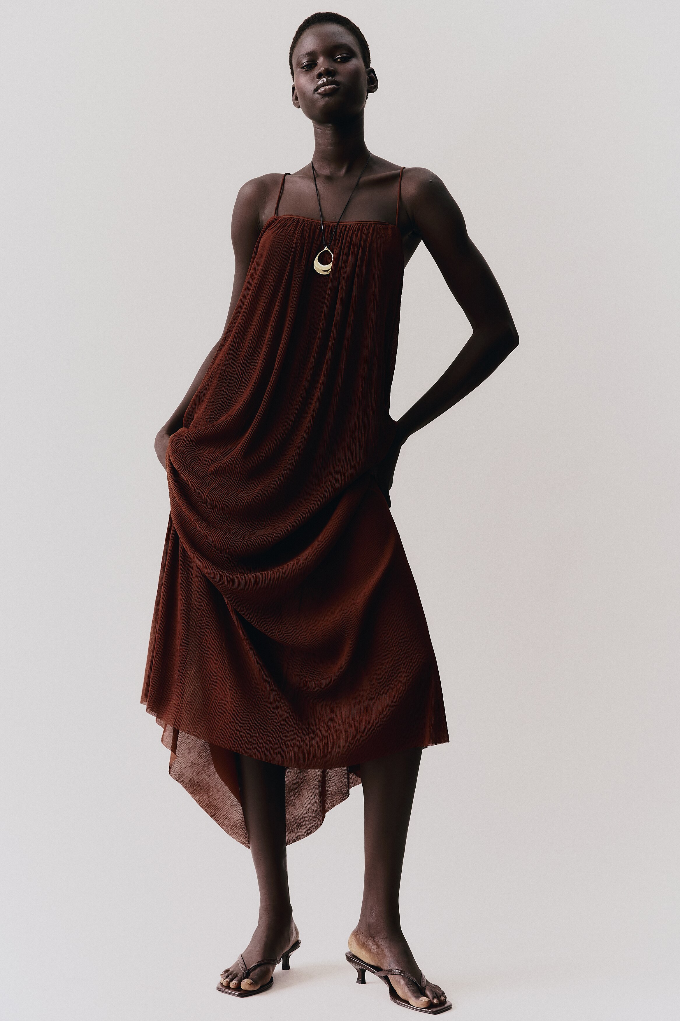 Plissé Strappy Dress