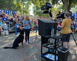 Lisa Meadows offers the weather for WCCO at the Minnesota State Fair. 