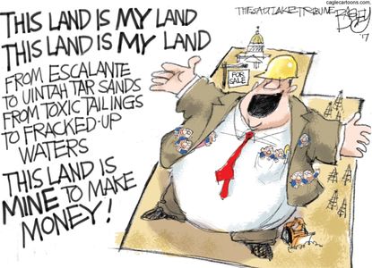 Political cartoon U.S. Utah national monuments fracking tar sands oil