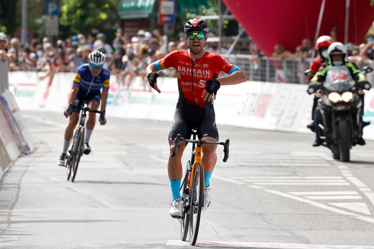 2021 Italian Road Championship Men Road Race BellariaIgea Marina Imola 2259 km 20062021 Sonny Colbrelli ITA Bahrain Victorious Fausto Masnada ITA Deceuninck QuickStep photo Luca BettiniBettiniPhoto2021