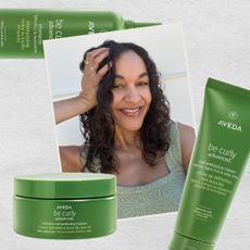 woman using aveda be curly hair products for curls 