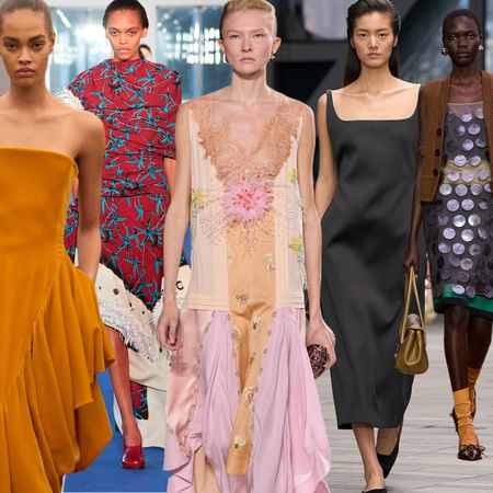 a collage of fall/winter 2026 runway images featuring the top dress trends