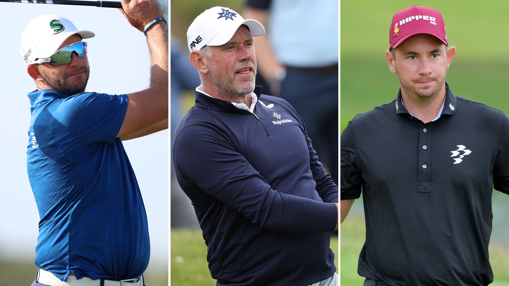 Dean Burmester, Lee Westwood and Lucas Herbert walk down the fairway
