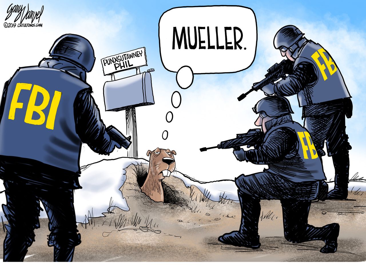 Political Cartoon U.S. Mueller Groundhog Day