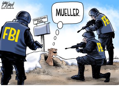 Political Cartoon U.S. Mueller Groundhog Day