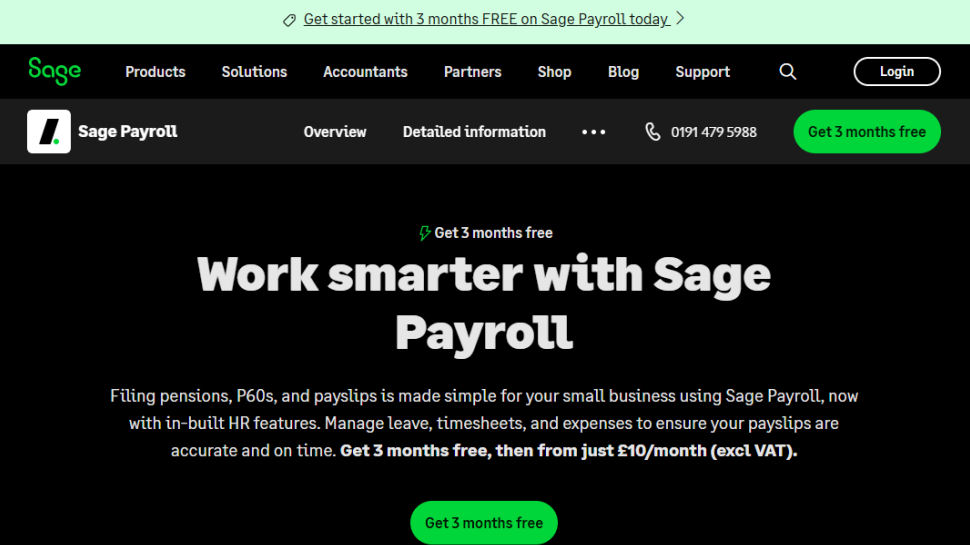 Sage Payroll website screenshot (May 2025)
