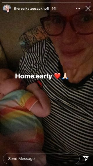 Katee Sackhoff makes it home for cuddles with Ginevra.