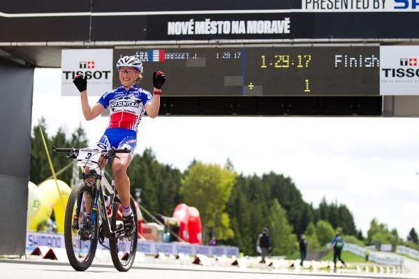 Julie Bresset (BH - SR Suntour - Peisey Vallandry) winning the cross country World Cup in Nove Mesto, Czech Republic