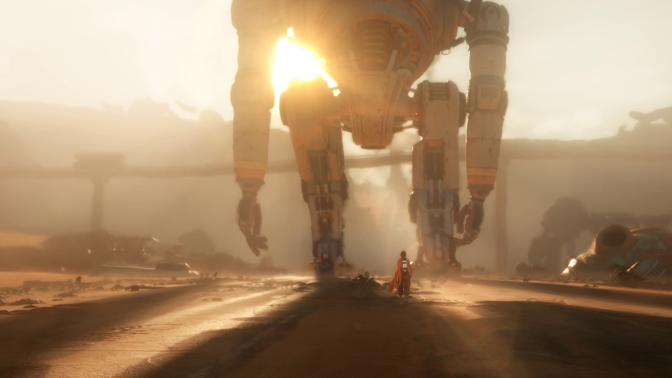 Giant robot shading person from sun