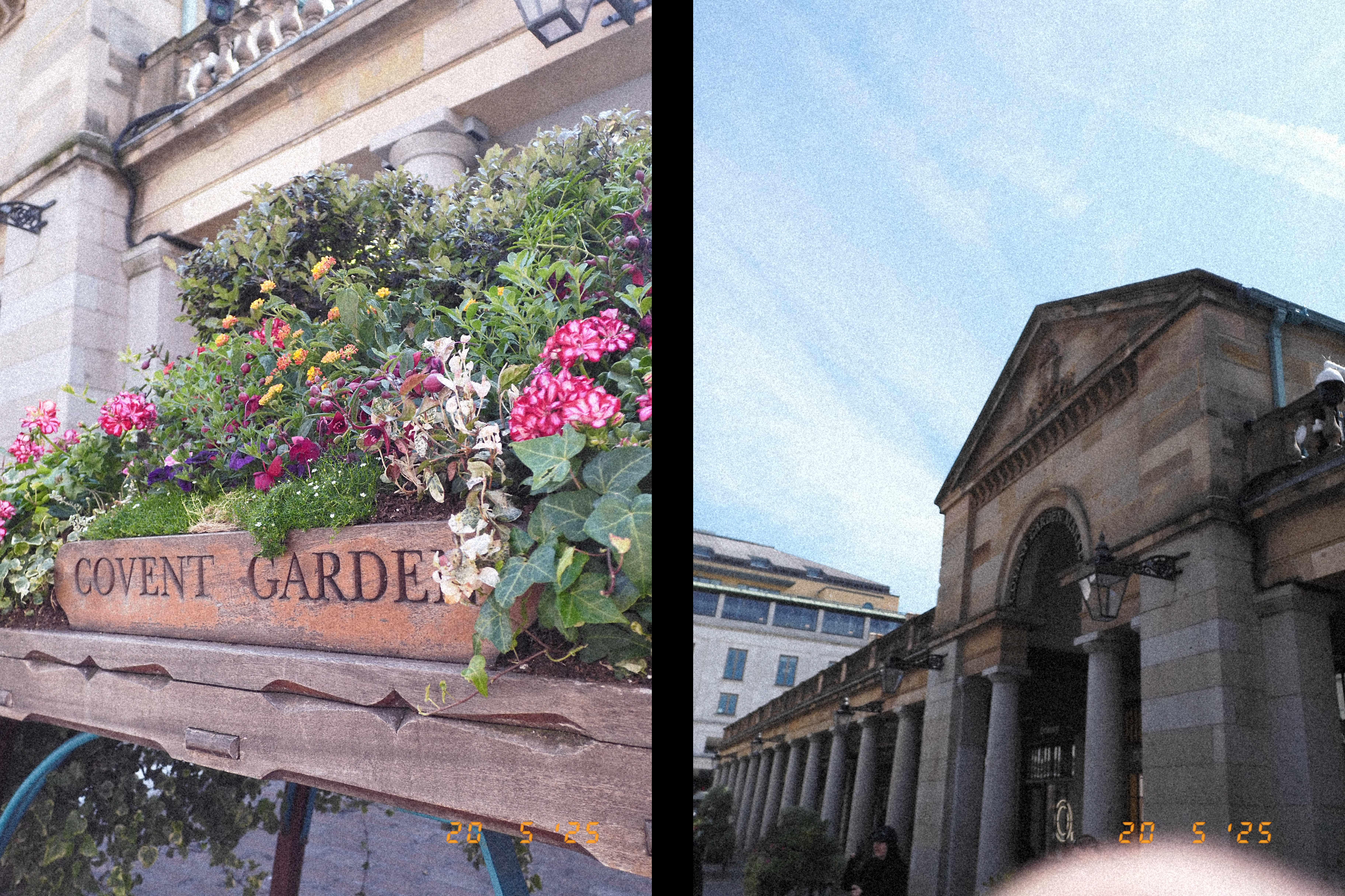 Two photos side my side of Covent Garden in London