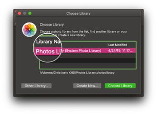 macOS Mojave Photos Choose Library selection