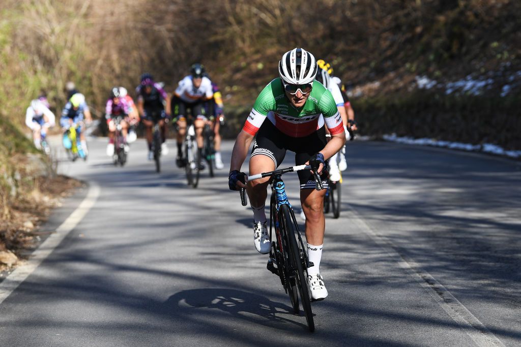 CITTIGLIO ITALY MARCH 21 Elisa Longo Borghini of Italy and Team Trek Segafredo during the 45th Trofeo Alfredo BindaComune di Cittiglio 2021 Womens Elite a 1418km stage from Cocquio Trevisago to Cittiglio 257m Breakaway TrBinda UCIWWT on March 21 2021 in Cittiglio Italy Photo by Tim de WaeleGetty Images