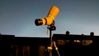The Nocs Provisions Lite View spotting scope at twilight.