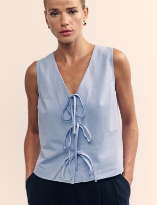 Blue Tessa Tie Front Top