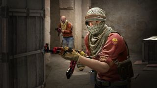 A CS:GO player points his gun towards the screen