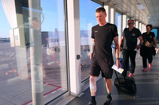 Rohan Dennis sporting bandages en route to Sicily