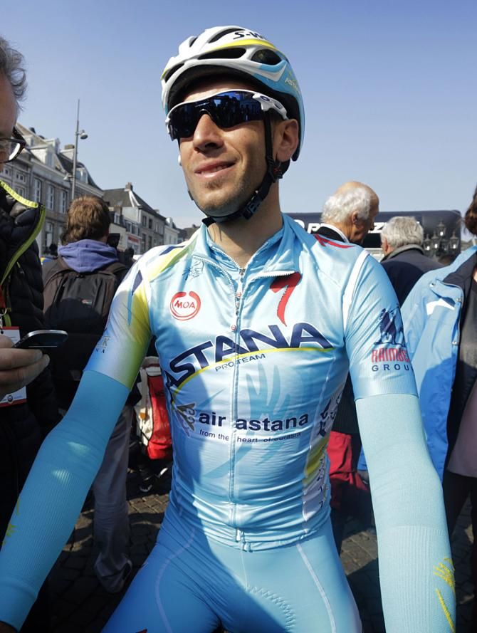 Italy's Vincenzo Nibali (Astana) talks to the press at the start of the 2014 Amstel Gold Race