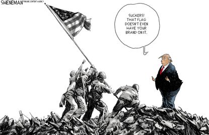 Political Cartoon U.S. Trump suckers losers Iwo Jima