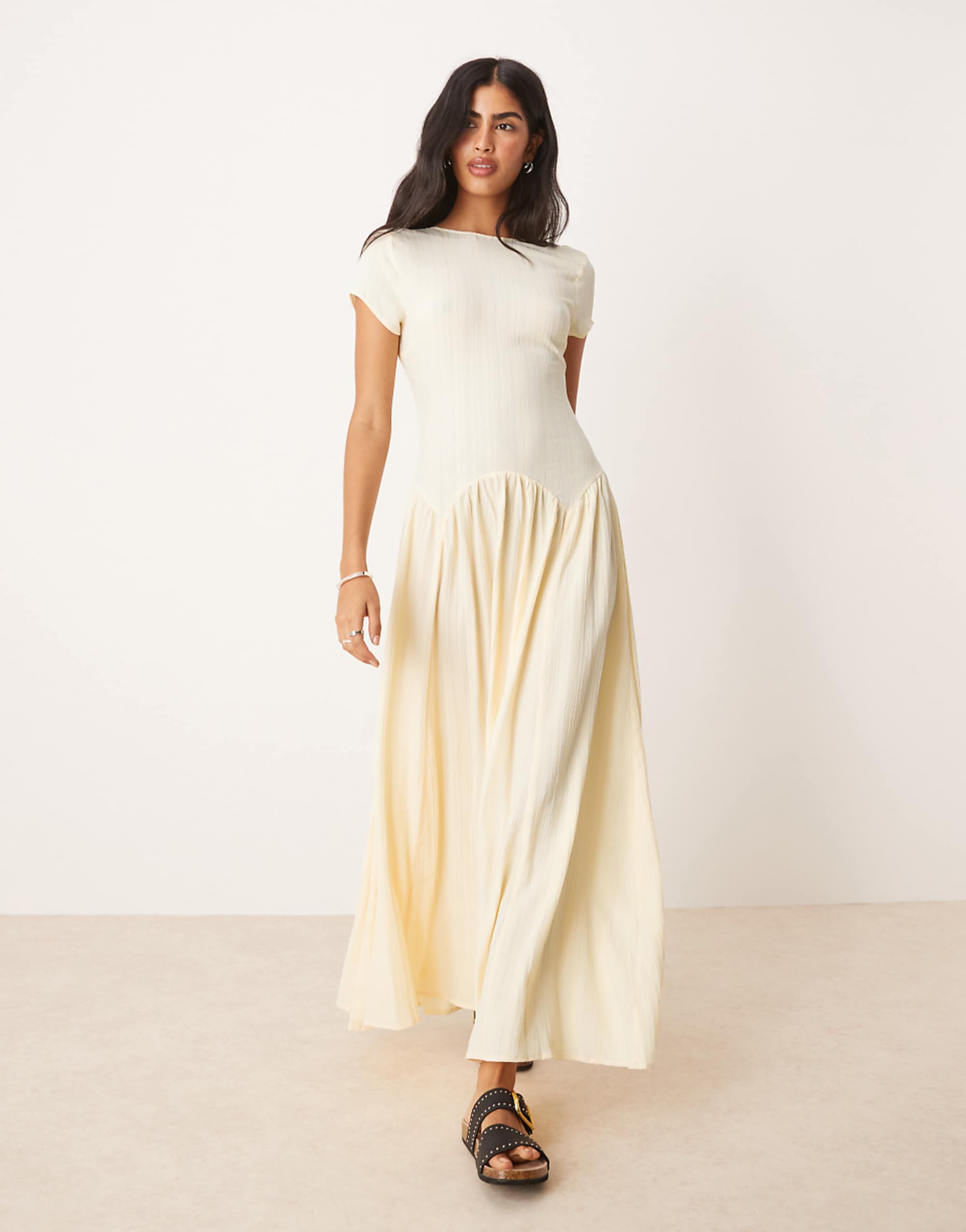 Asos Design Dropped Waist T Shirt Maxi Dress in Stripe Print