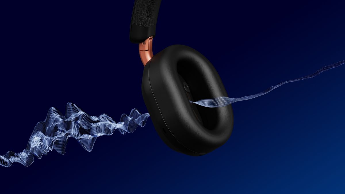 Fidelio L5 headphones on a dark blue background, or folded