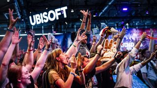 A crowd celebrating at a Ubisoft event