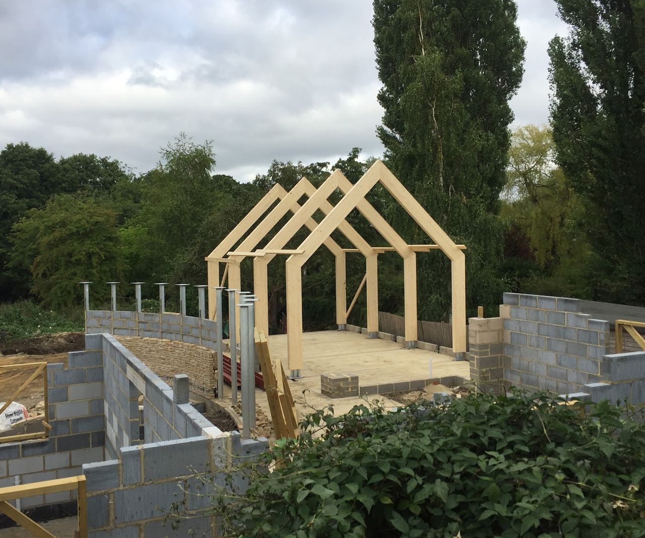 Progress shots of a self build home timber frame