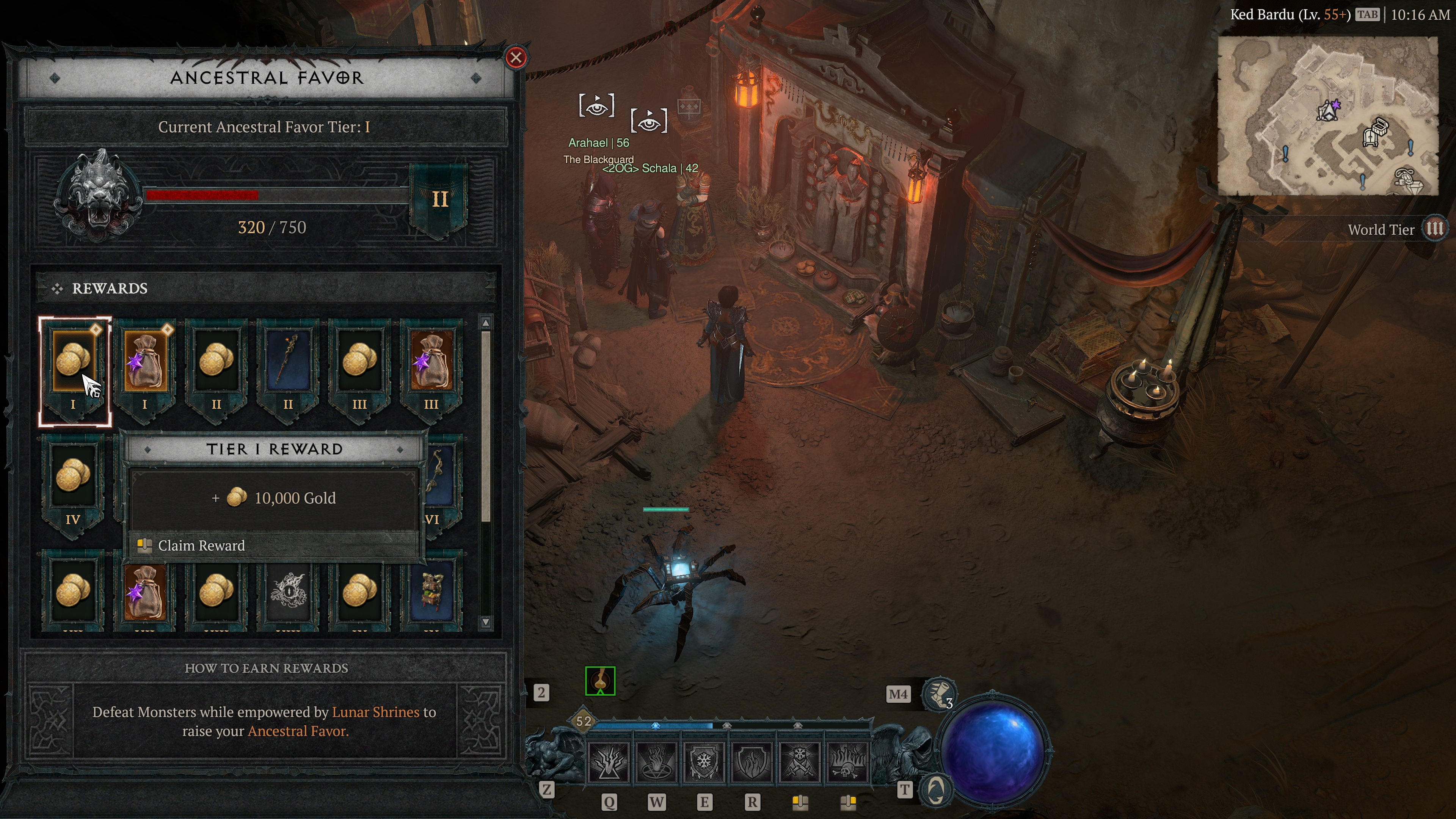 Diablo 4 season 3 screenshot of Ancestral Favor reward menu