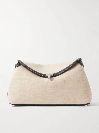 T-Lock Leather-Trimmed Cotton-Canvas Clutch