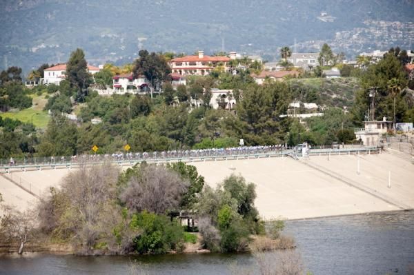 The field passes over the Puddingstone Reservoir dam.