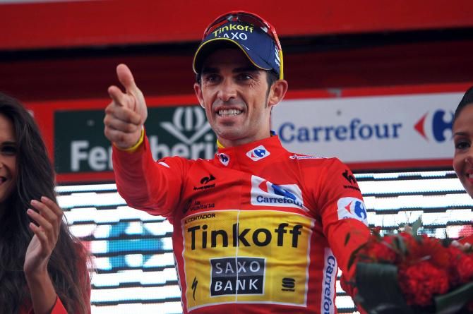 Alberto Contador (Tinkoff-Saxo) enjoys his podium time