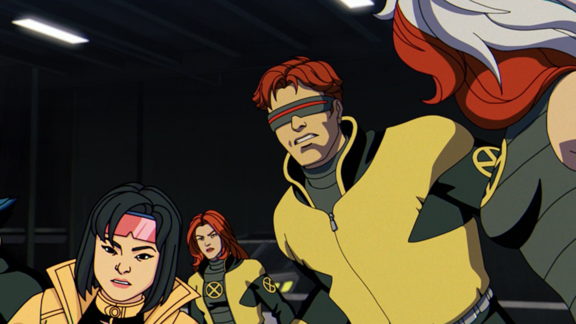 Jean with Jubilee and Scott inside the X-Force jet.