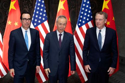 Chinese Vice Premier Liu He with U.S. Trade Representative Robert Lighthizer, and Treasury Secretary Steven Mnuchin.