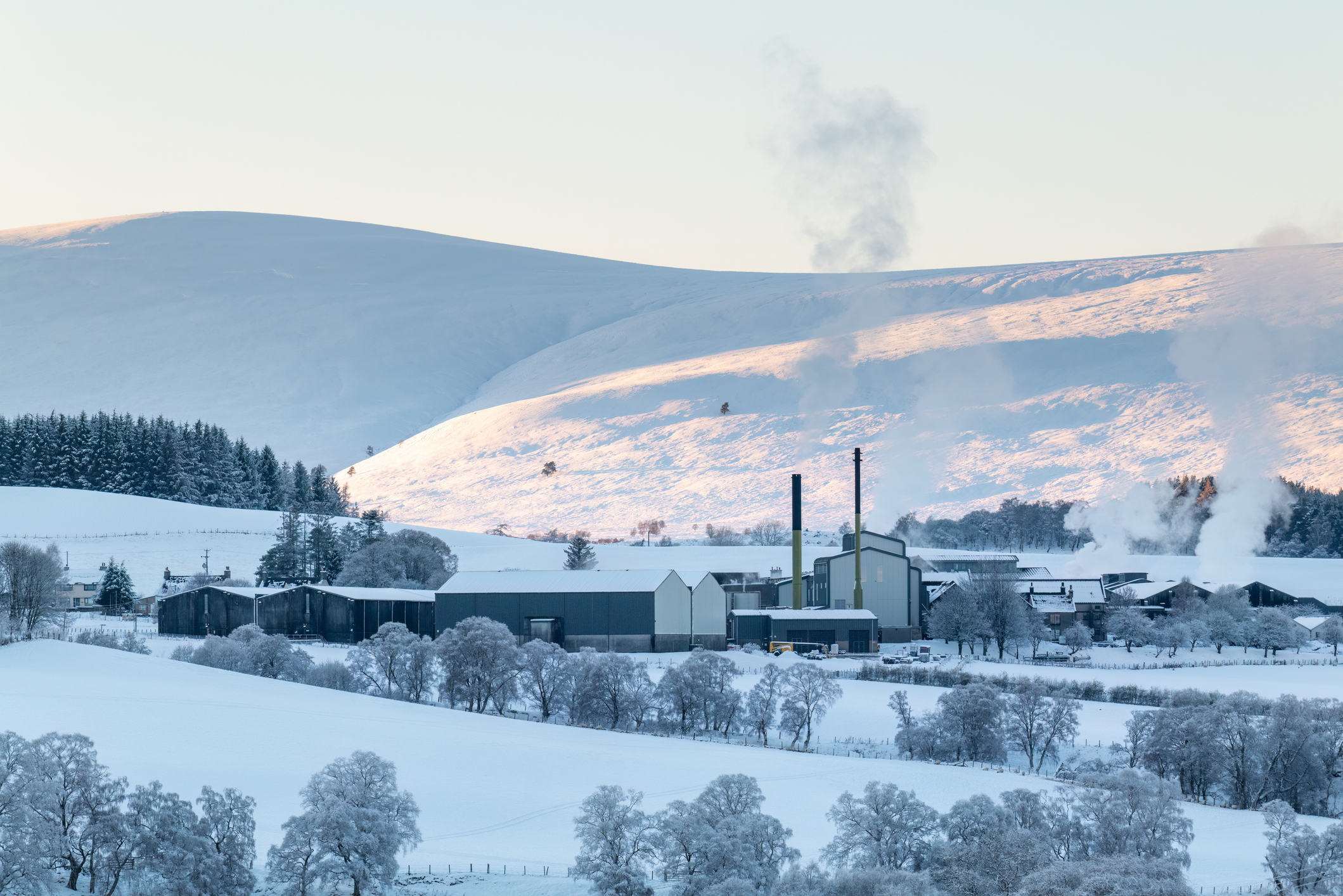 Glenlivet distillery in the snow